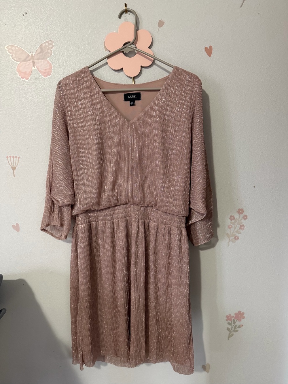 MSK Shimmery Blush Pink V-Neck Mini Dress